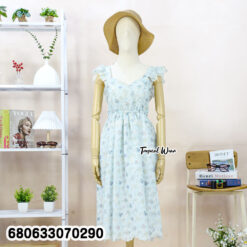 Boho floral embroidered cotton summer dress with elastic waist