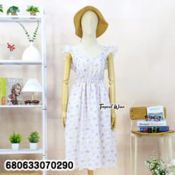 Boho floral embroidered cotton summer dress with elastic waist