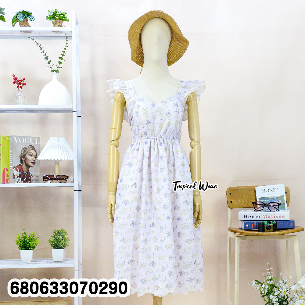 Boho floral embroidered cotton summer dress with elastic waist