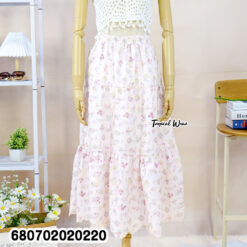 Bohemian tiered cotton summer long skirt free size with floral print