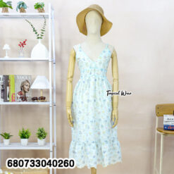 Floral cotton midi sundress in pastel tones with free size fit