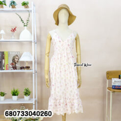 Floral cotton midi sundress in pastel tones with free size fit