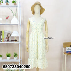 Floral cotton midi sundress in pastel tones with free size fit