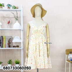 Pastel print cotton midi dress, free size for summer and casual wear