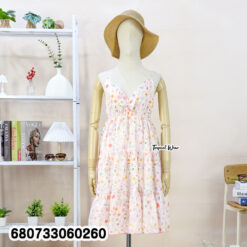Pastel print cotton midi dress, free size for summer and casual wear