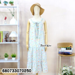 Pastel floral cotton summer dress with tie front and tiered ruffle hem in free size