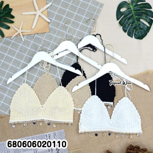 Handmade cotton crochet bralette with imitate seashell trim – Tropical Wear Fashion.