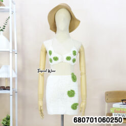 Handmade crochet bralette and skirt set in cotton, free size