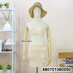 Handmade crochet bralette and skirt set in cotton, free size