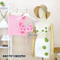 Handmade crochet bralette and skirt set in cotton, free size