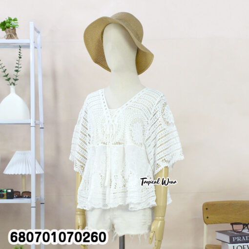 Crochet style lace cotton blouse for summer fashion women