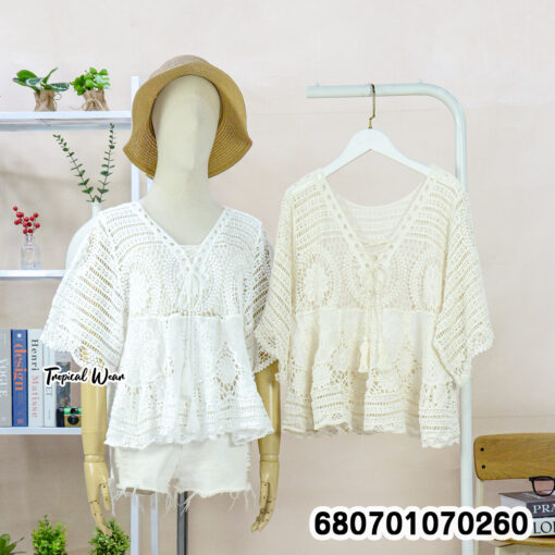 Crochet style lace cotton blouse for summer fashion women