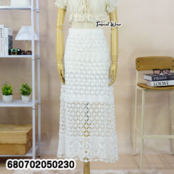Crochet style cotton skirt for summer, free size white design