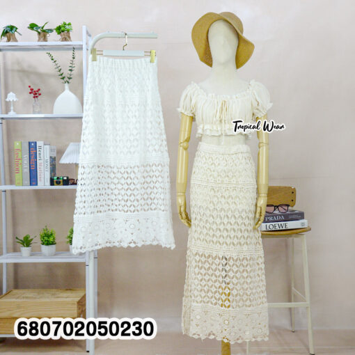 Crochet style cotton skirt for summer, free size white design