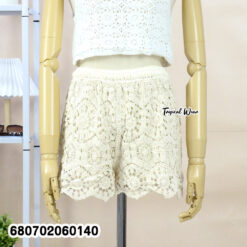 Free-size cotton lace summer shorts in white and beige