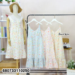 Free-size floral cotton midi summer dress with pastel print – Tropical Wear Fashion Bangkok.