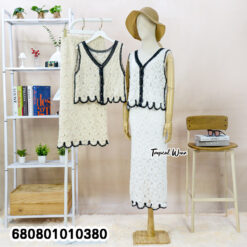 Chic cotton crochet co-ord outfit in cream and white shades