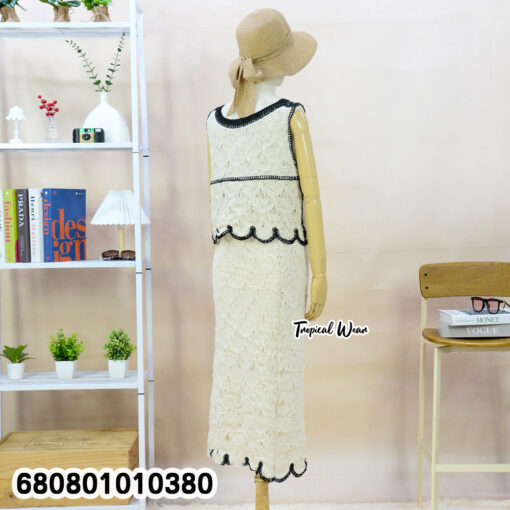 Chic cotton crochet co-ord outfit in cream and white shades