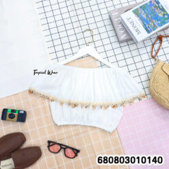 Free size boho cotton off shoulder top with crochet details – white color.