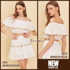 Free size boho cotton off shoulder top with crochet details – white color.