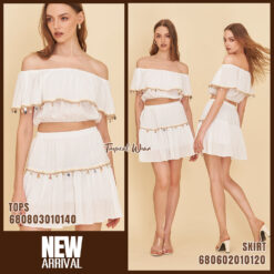 Free size boho cotton off shoulder top with crochet details – white color.
