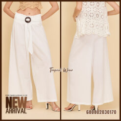 Casual wide leg cotton pants with coconut buckle – everyday fashion