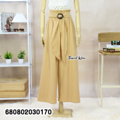 Casual wide leg cotton pants with coconut buckle – everyday fashion