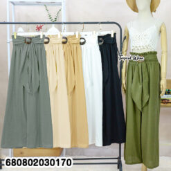 Casual wide leg cotton pants with coconut buckle – everyday fashion