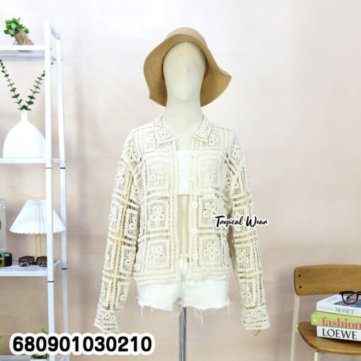 เสื้อคลุมคอปก ถักโครเชต์ลายดอกไม้ – 680901030210 - Image 2
