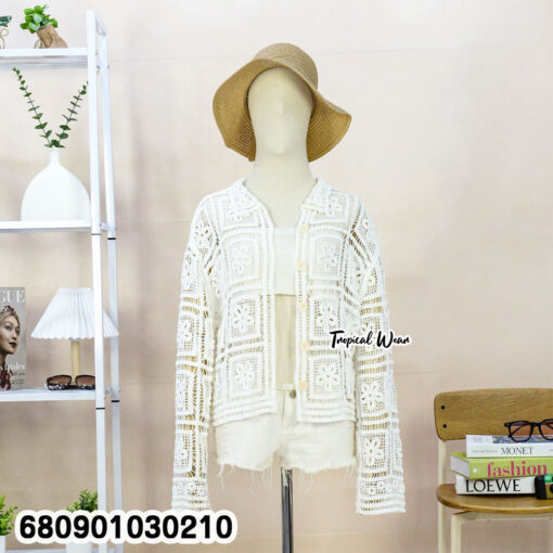 เสื้อคลุมคอปก ถักโครเชต์ลายดอกไม้ – 680901030210 - Image 3