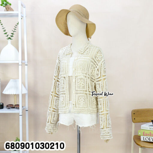 เสื้อคลุมคอปก ถักโครเชต์ลายดอกไม้ – 680901030210 - Image 4