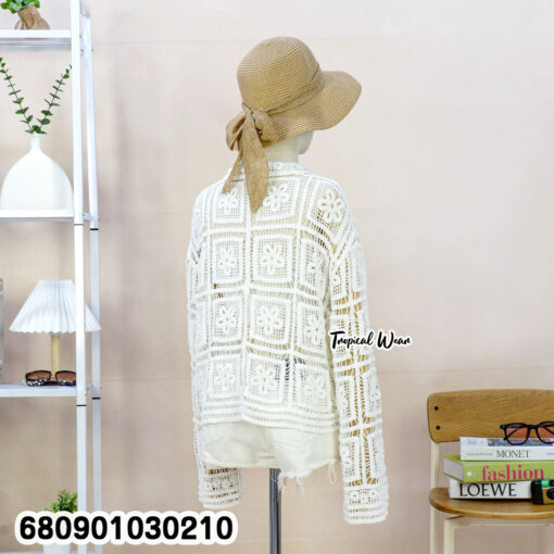 เสื้อคลุมคอปก ถักโครเชต์ลายดอกไม้ – 680901030210 - Image 5