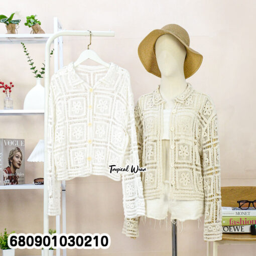เสื้อคลุมคอปก ถักโครเชต์ลายดอกไม้ – 680901030210