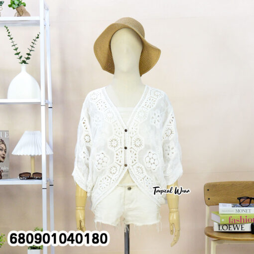เสื้อคลุมทรงค้างคาว ปักลายดอกไม้ – 680901040180 - Image 3