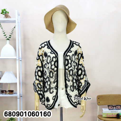 เสื้อคลุมถักโครเชต์ลายดอกไม้สีทูโทน - 680901060160 - Image 2