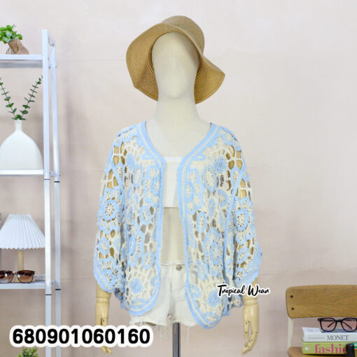 เสื้อคลุมถักโครเชต์ลายดอกไม้สีทูโทน - 680901060160 - Image 3