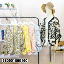 เสื้อคลุมถักโครเชต์ลายดอกไม้สีทูโทน - 680901060160