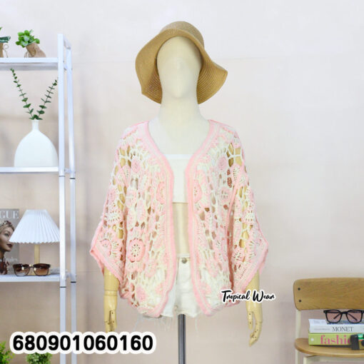 เสื้อคลุมถักโครเชต์ลายดอกไม้สีทูโทน - 680901060160 - Image 4
