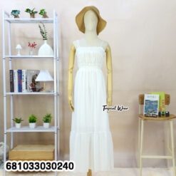 White cotton summer maxi dress for tropical and resort fashion