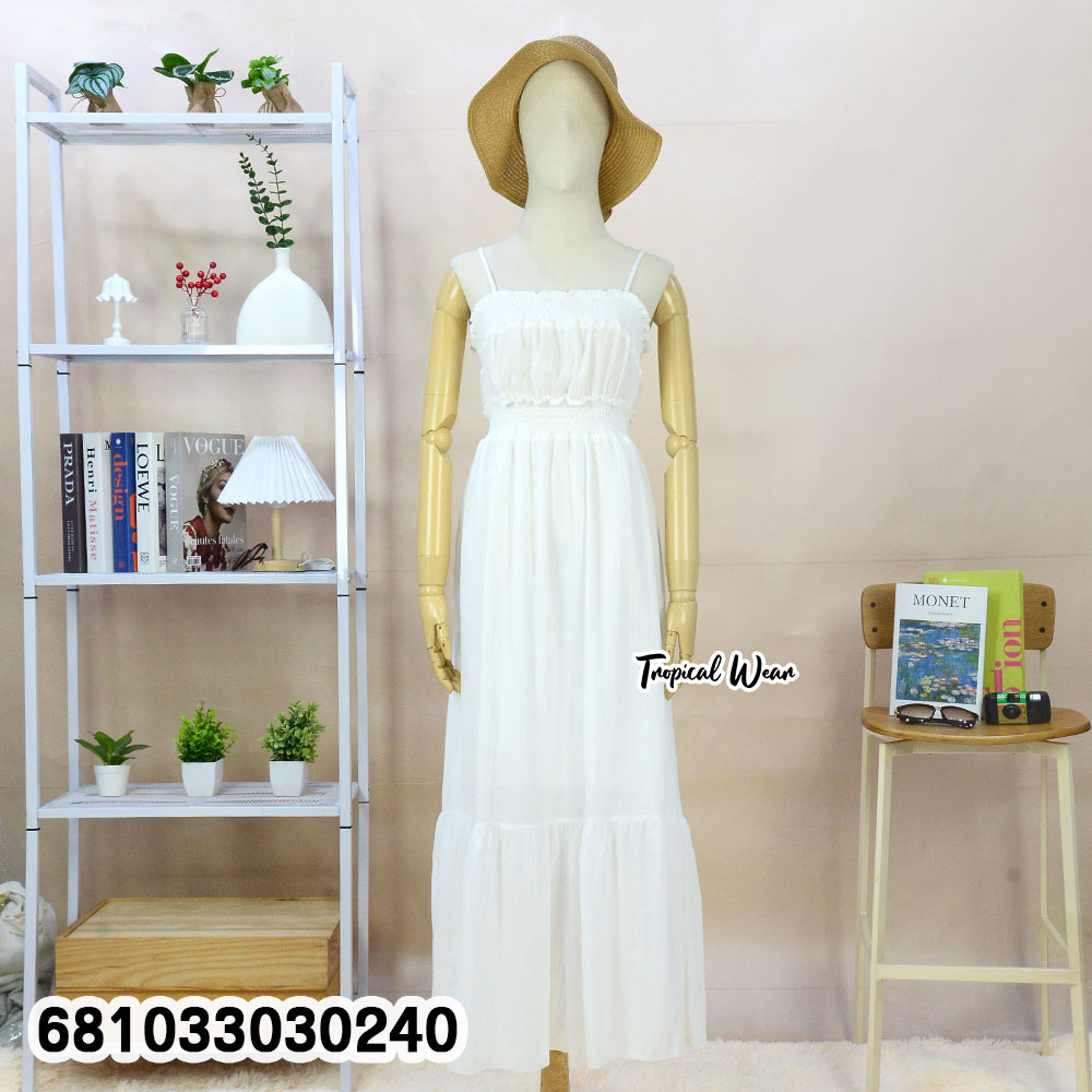 White cotton summer maxi dress for tropical and resort fashion