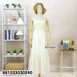 White cotton summer maxi dress for tropical and resort fashion