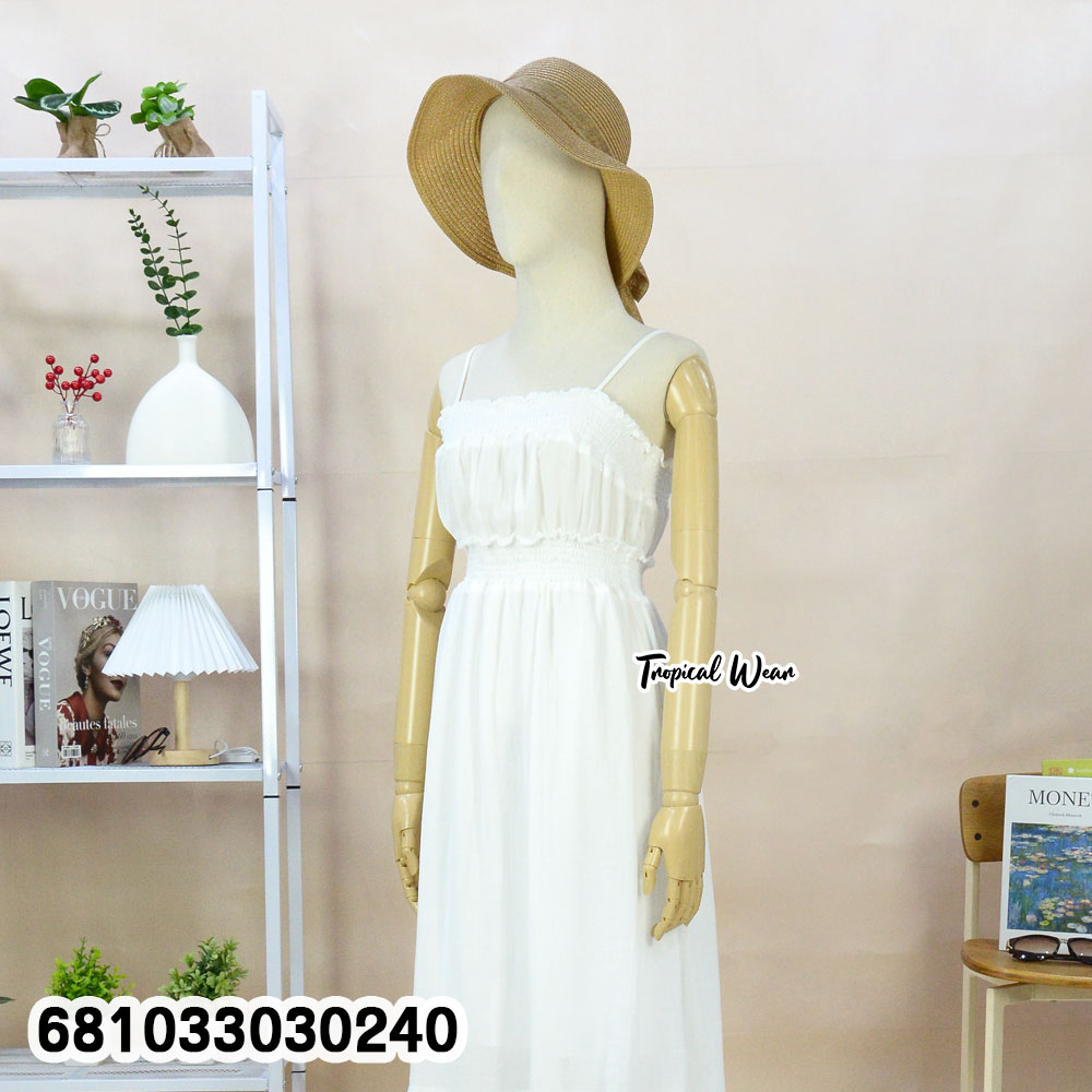 White cotton summer maxi dress for tropical and resort fashion