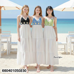 Free size cotton maxi dress with crochet-look bra top, sleeveless summer style, relaxed everyday fit