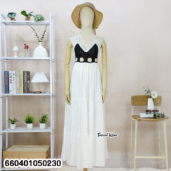 Free size cotton maxi dress with crochet-look bra top, sleeveless summer style, relaxed everyday fit