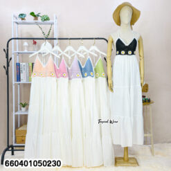 Free size cotton maxi dress with crochet-look bra top, sleeveless summer style, relaxed everyday fit