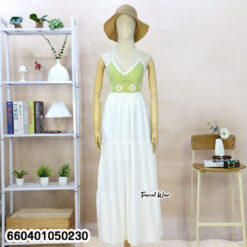Free size cotton maxi dress with crochet-look bra top, sleeveless summer style, relaxed everyday fit