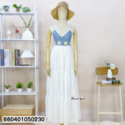 Free size cotton maxi dress with crochet-look bra top, sleeveless summer style, relaxed everyday fit