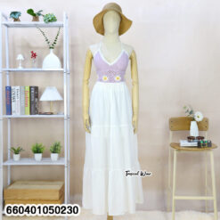 Free size cotton maxi dress with crochet-look bra top, sleeveless summer style, relaxed everyday fit