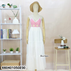 Free size cotton maxi dress with crochet-look bra top, sleeveless summer style, relaxed everyday fit