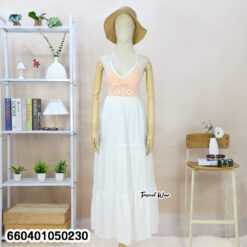Free size cotton maxi dress with crochet-look bra top, sleeveless summer style, relaxed everyday fit
